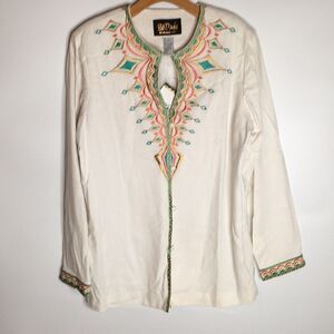 NWT Bob Mackie Wearable Art Embroidered Tunic Linen Blend Sz Medium